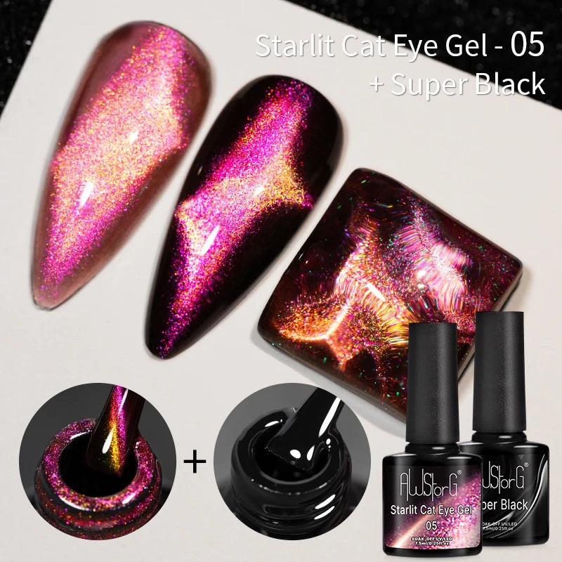 AWStorG 7.5ml Starlit Chameleon Cat Magnetic Gel Nail Polish Double Colors Semi Permanent UV Gel Varnish Need Black Base