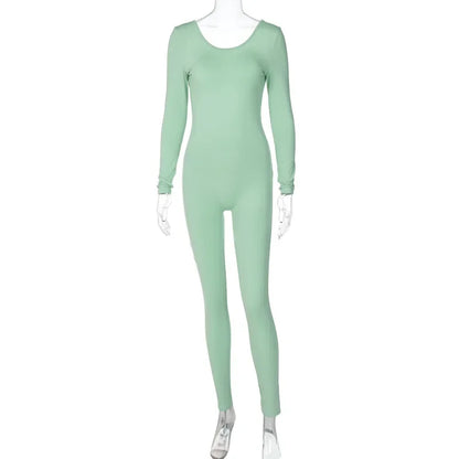Autumn Backless Sporty Workout Bodycon Jumpsuit Rompers Women Winter Y2K Streetwear Long Sleeve One Piece Overall Outfits Gift