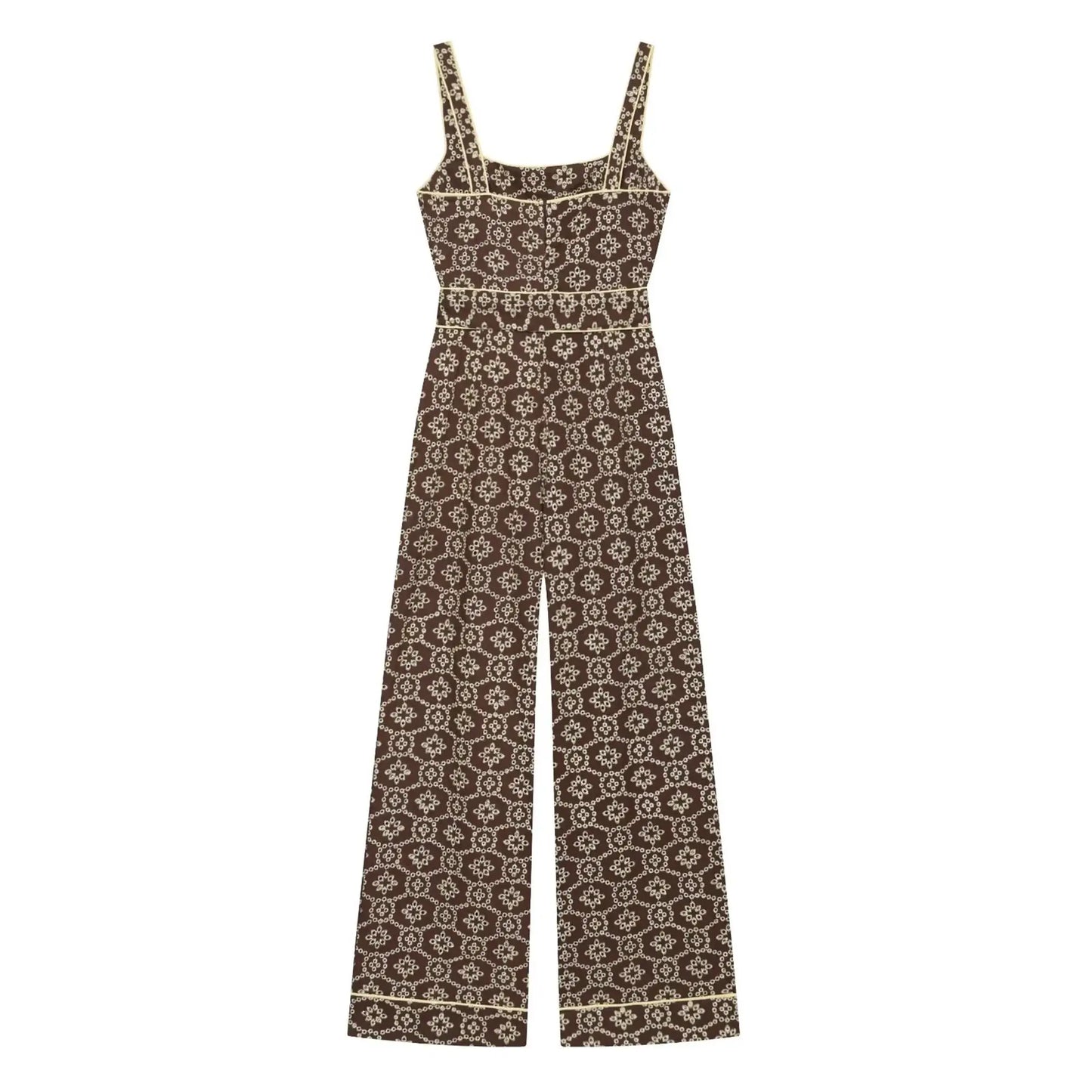 TFMLN New Women's Floral Embroidered Jumpsuits High Waist Casual Sleeveless Wide Leg Long Romper With Belt Fashion Summer