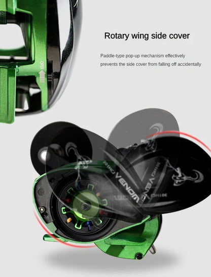 HAIBO VENOM Anti-saltwater Fishing Reel Deep Sea Iron Plate Baitcasting Reel 8+1BB Water Drop Wheel Max Drag 12KG