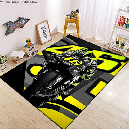 The Doctor Cartoon Yellow Carpet Mat Racing Theme Living Room Rug with Number 46 Signature Home Non-Slip Play Rugs for Bedroom