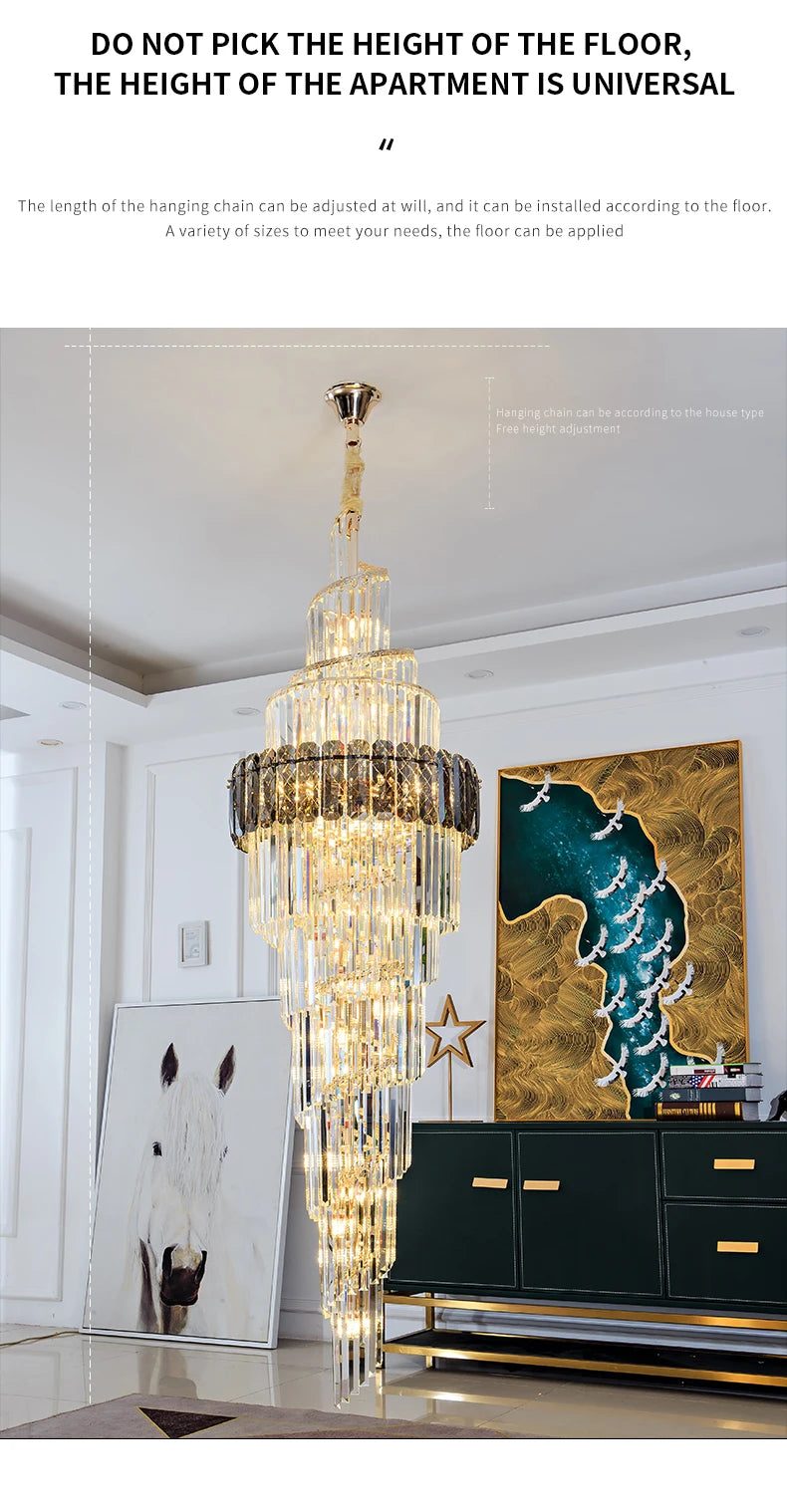 Light Luxury Large Chandelier Spiral Staircase Chandelier Luxurious And Atmospheric Duplex Villa Hotel Lobby Chandelier