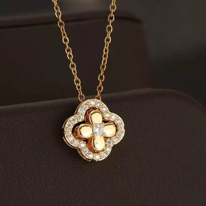 1pcs fashionable classic full diamond four petal flower women's dynamic necklace, fashionable birthday gift collarbone chain mul