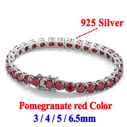 Gold Yellow Green Blue Pink Certified Moissanite 3 4 5 6.5MM Tennis Chain For Women Man 925 Sterling Silver Moissanite Bracelet