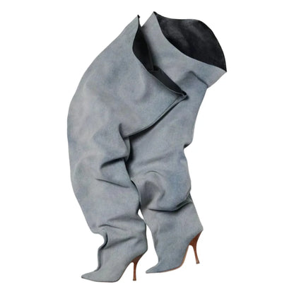 European and American Women's Sexy Over the Knee Pointed Fashion Stage Walking Shoes, Nightclub Spicy Girls' Trendy Pants and Bo