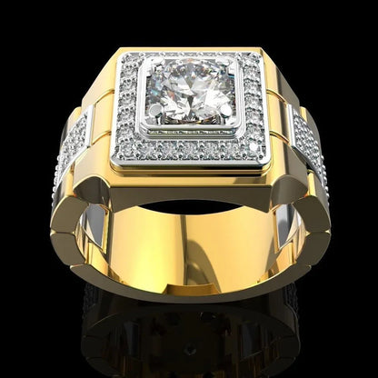 S925 Sterling Silver Mens Ring New Simulation Mozzarella Diamond Gold Plated Two Tone Engagement Ring For Wedding And Daily Wear