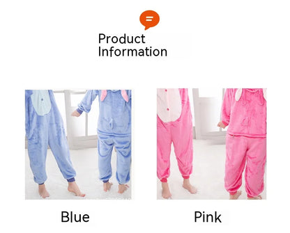 Children's One-Piece Sleep Adult Flannel Cartoon Animal Blue Pajamas Children's Performance Onesie