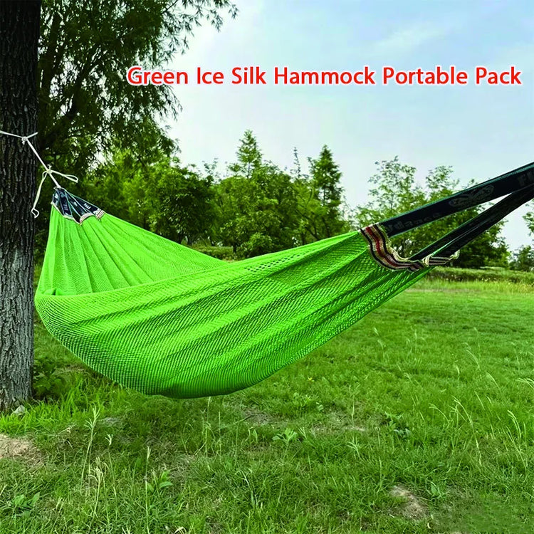 Single Person Ice Silk Mesh Hammock Anti-rollover Portable Outdoor Camping Hammock Breathable Net Swing Bed