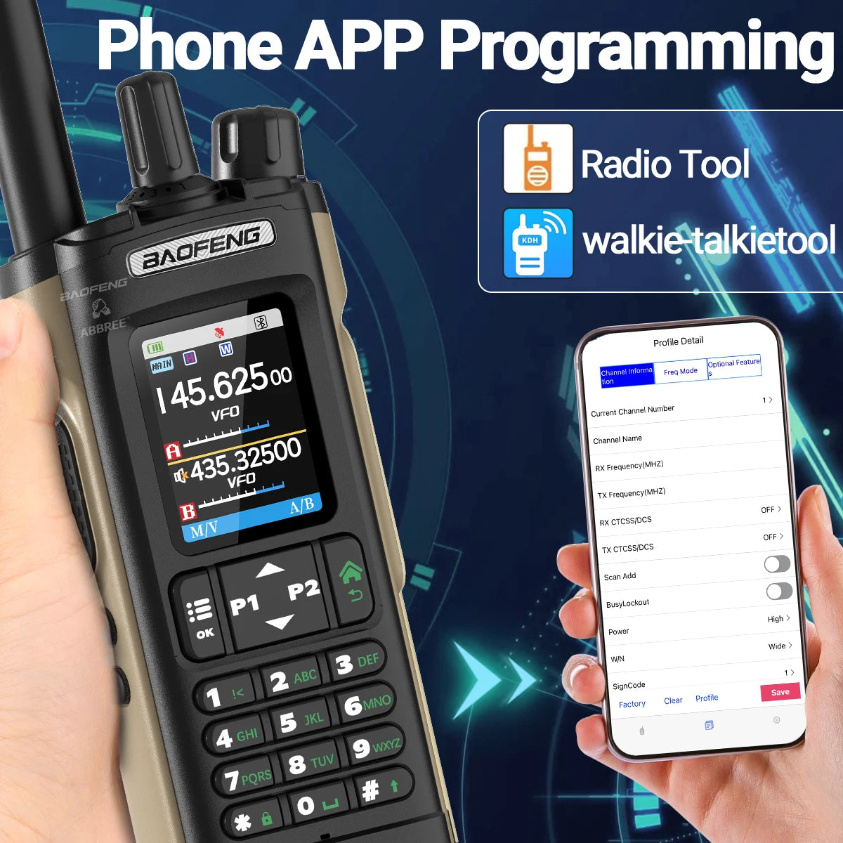 BAOFENG UV-32 GPS Walkie Talkie Long/Short Battery Wireless Copy Frequency Bluetooth Programming 1000CH Multi Band Two Way Radio