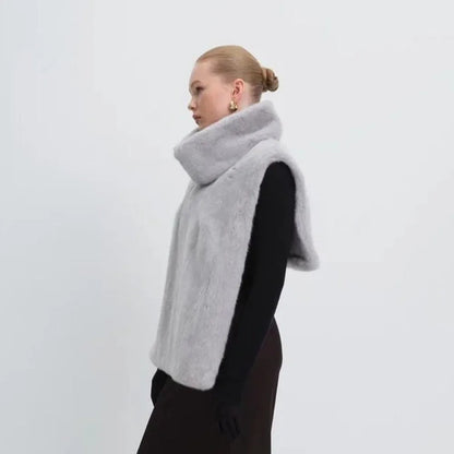Eco Mink Fur Turtleneck Tank Tops Fluffy Layering Piece Faux Fur Vest High Collar Thicken Sleeveless Jacket Women's Apparel