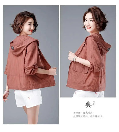 Women's Short Lightweight Loose Breathable Sun Protection Clothing Large Size Comfortable Trench Coat Summer Autumn Outerwear