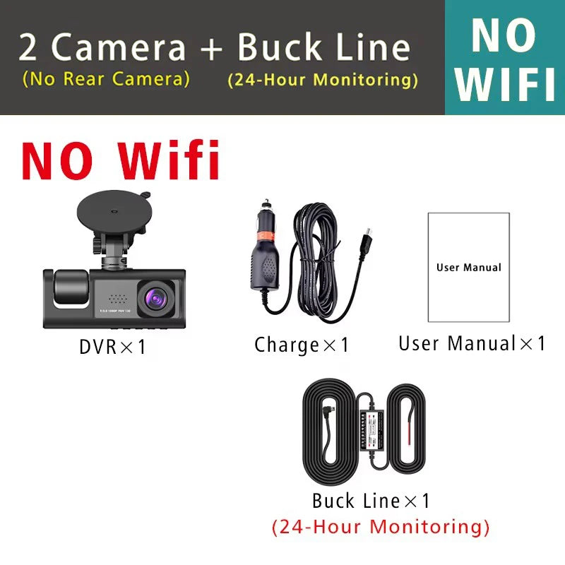 WiFi 3 Channel Car DVR Three Way Dash Cam Inside Vehicle Camera DVRs Recorder FHD 1080P Video Mini Registrator Dashcam Camcord