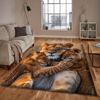 Flannel Printed Lion Family Rug Wild Animal Art Design Soft Fleece Outdoor Mat Garden Patio Carpet Nature Decor Rugs