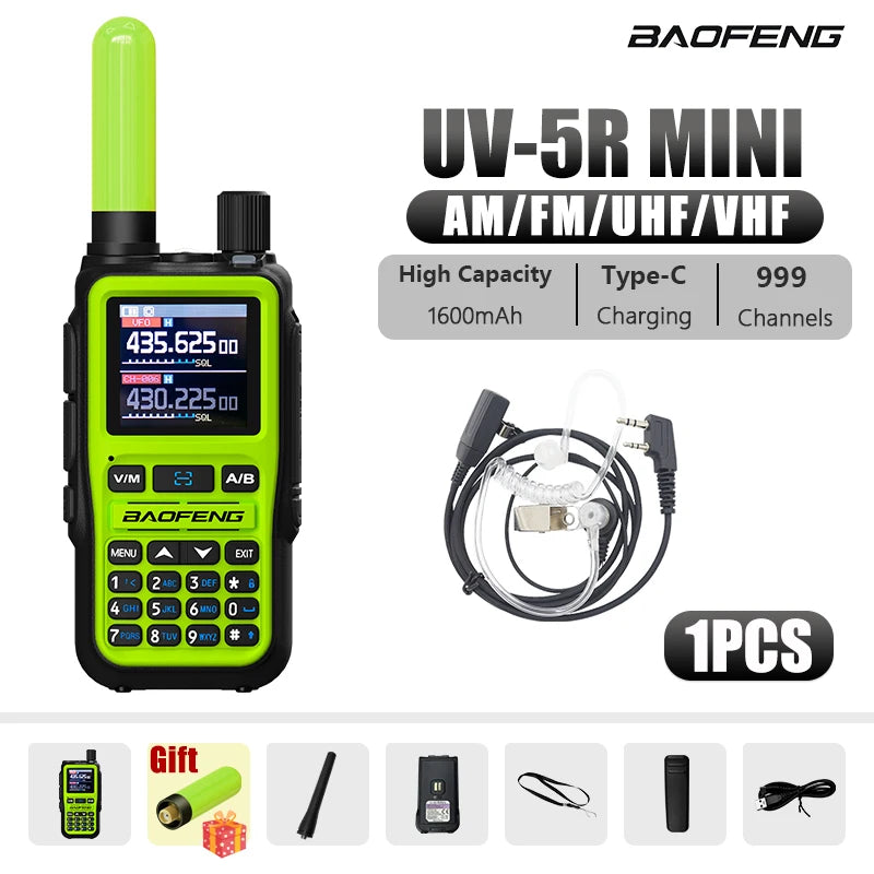 1/2PCS Baofeng UV-5R Mini Green Walkie Talkie With Green 805s 5CM Antenna Frequency Copy Ultralight AM FM UHF VHF 1KM-5KM Range
