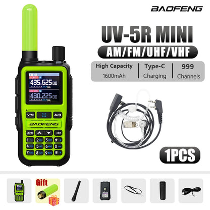 1/2PCS Baofeng UV-5R Mini Green Walkie Talkie With Green 805s 5CM Antenna Frequency Copy Ultralight AM FM UHF VHF 1KM-5KM Range
