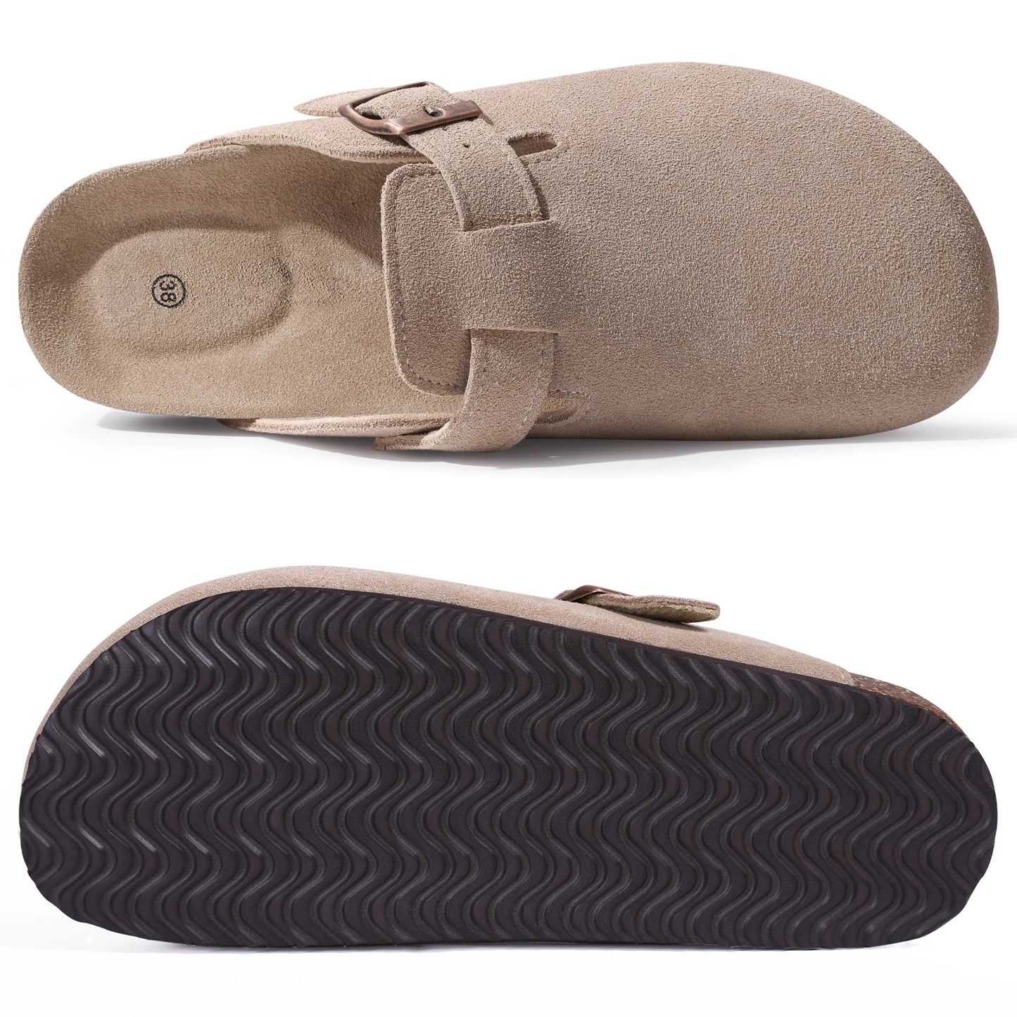 Kidmi New Cow Suede Women's Potato Shoes With Adjustable Strap Cork Insole Mules Outdoor Unisex Clogs Slippers With Arch Support