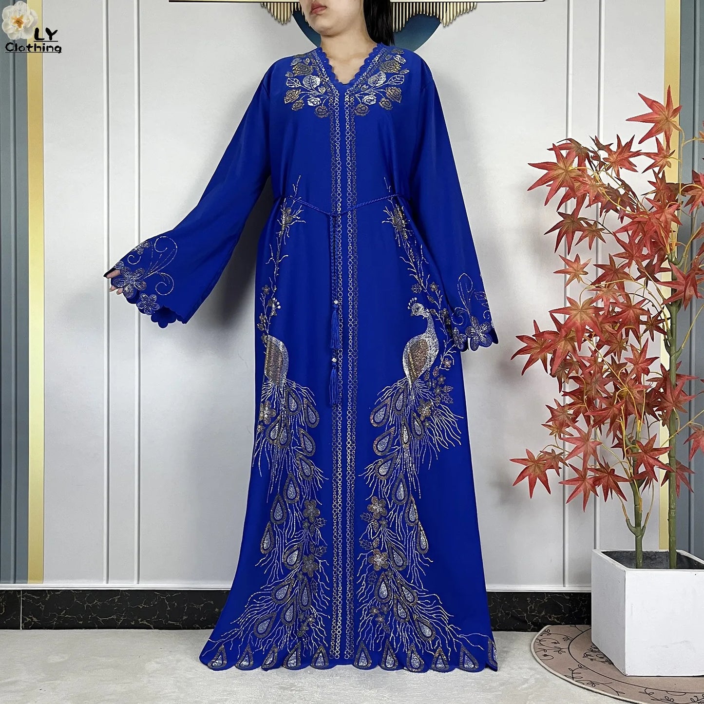 New Style Fashion Dubai Muslim Women Dress Elegant Arabic Femme Hijab Long Sleeve Chiffon Diamond Abaya Islamic Turkey Clothing