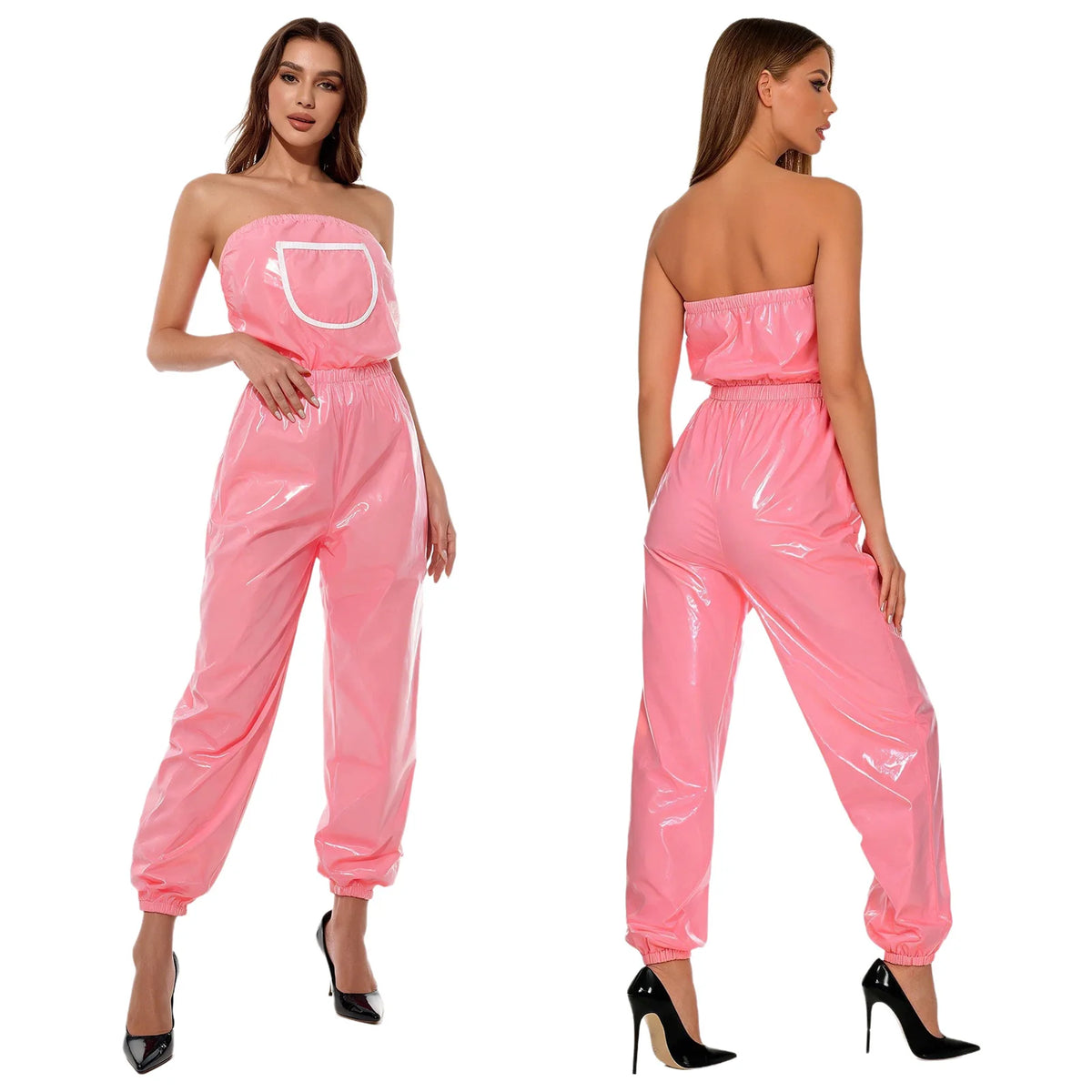 Womens Waterproof Strapless Jumpsuit Solid Color Elastic Waist Jogger Tube Rompers Diaper Cover Adaptive Clothings Nightwear