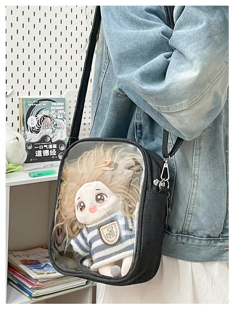 New Denim Ulzzang Ita Bags Female Transparent Badge Doll Show Crossbody Shoulder Bag Individuality Designer 2 Sides Bolso Mujer