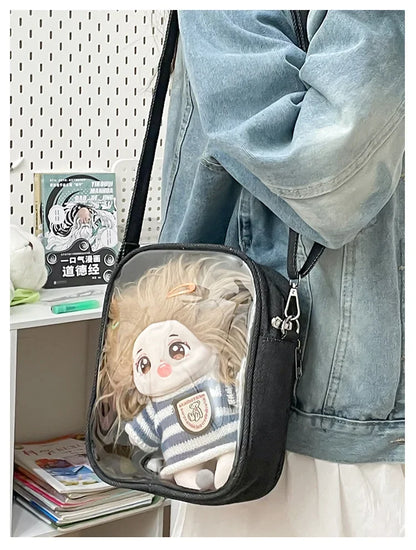 New Denim Ulzzang Ita Bags Female Transparent Badge Doll Show Crossbody Shoulder Bag Individuality Designer 2 Sides Bolso Mujer
