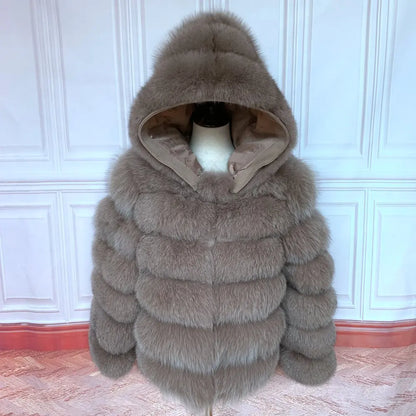Fur Coat Women's Winter Coats Overcoat Female Fur Jackets For Women Long Sleeves Hood womans Real fur coats Real Fur Clothing