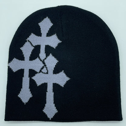 Y2K Crucifix Jacquard Knitted Hat, European And American Popularity Hip Hop Hat, Street Trend Fashion Personality Adult Hat