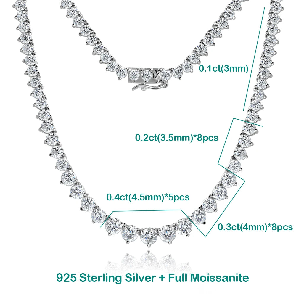 3 Claw D VVS1 All Moissanite Tennis Necklace for Women Men S925 Sterling Silver 18k White Gold GRA Certified Wedding Necklaces
