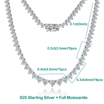 3 Claw D VVS1 All Moissanite Tennis Necklace for Women Men S925 Sterling Silver 18k White Gold GRA Certified Wedding Necklaces