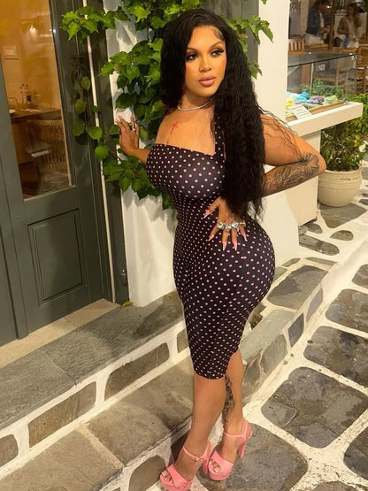 Weird Puss Sexy Backless Rompers Woman Polka Dot Print Bandage Halter Sleeveless Skinny Peach Hip High Street Fashion Playsuits