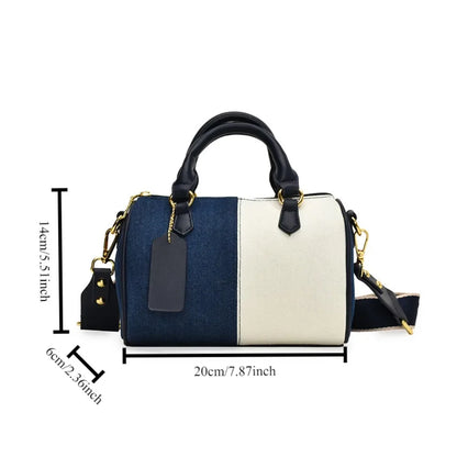 Cross Body Bags Casual Street Small Boston Bag 2025 Designer Purses Patchwork Colorblock Mini Handbags For Women Denim Shoulder