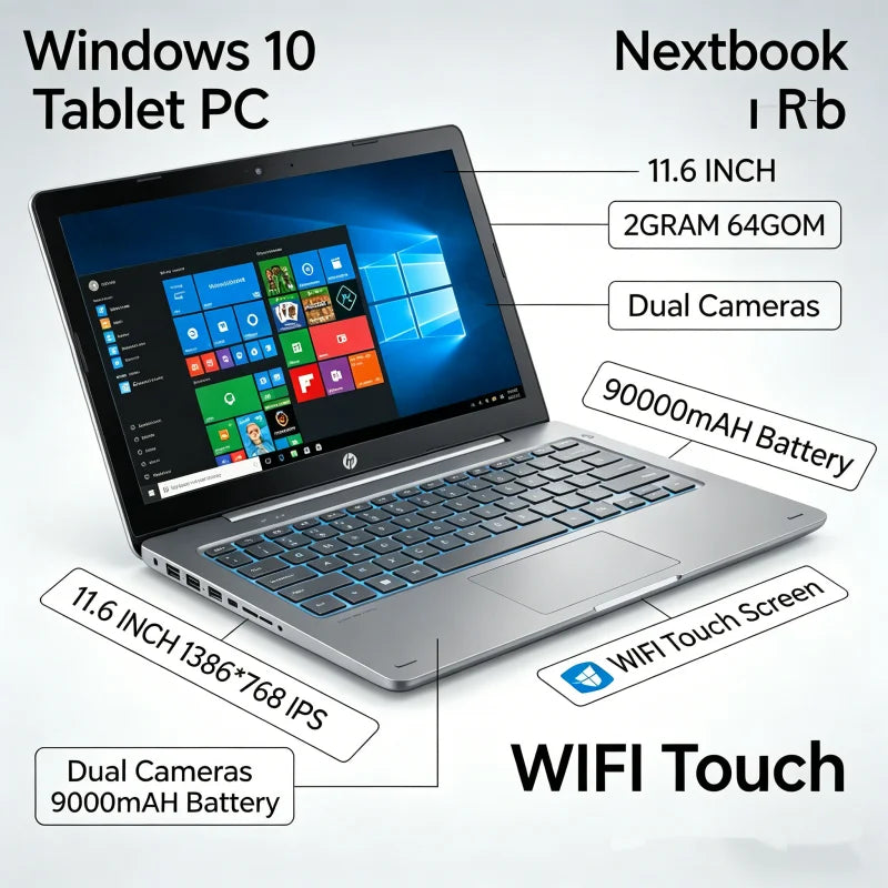 Hot Sales 11.6'' Windows 10 Tablet PC 2GB DDR+64GB 2 In1 Docking Keyboard G12 Z8350 CPU 1366*768 IPS Touch Quad Core Dual Camera