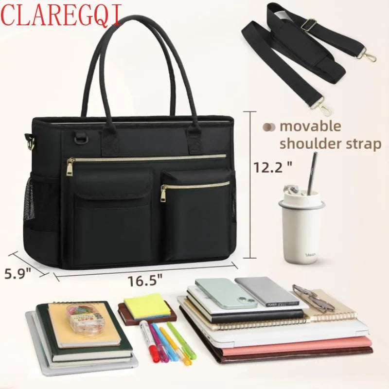 Fashionable large capacity commuting business teacher storage computer official documents women's handheld handbag reusable