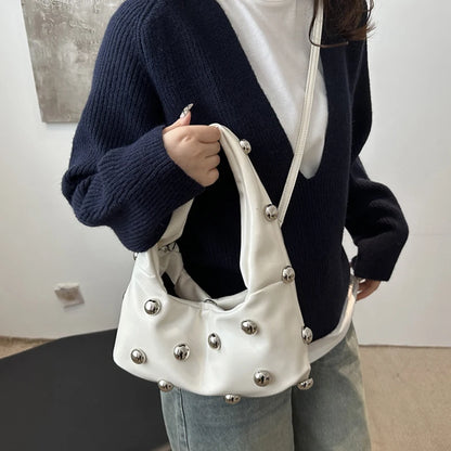 Personalized PU Rivet Fashion Shoulder Bags Solid Color Crossbody Bag High-end Women Handbag Luxury Brand Satchel Small Tote Bag