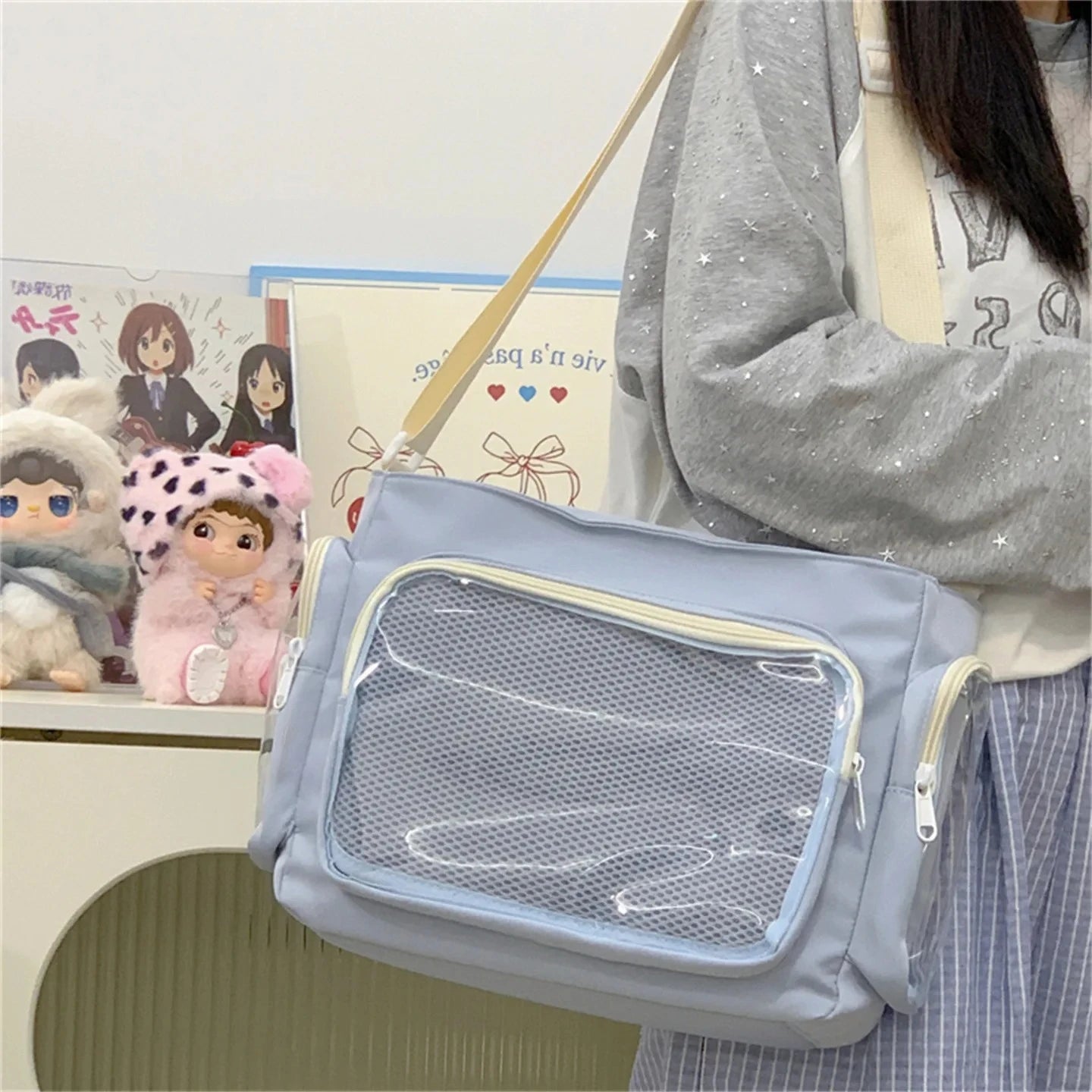 Trendy Transparent Simple Crossbody Bag for Girls Large Capacity School Shoulder Bag Comfortable and Versatile Texture Ita Bag