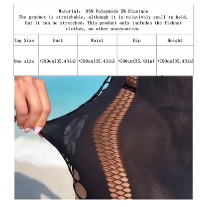 Fishnet Women Sexy Beach Cover Up Dress Women Stretch See Through Sleeveless without Bikini Swimsuit Coverup Mini Beachwea