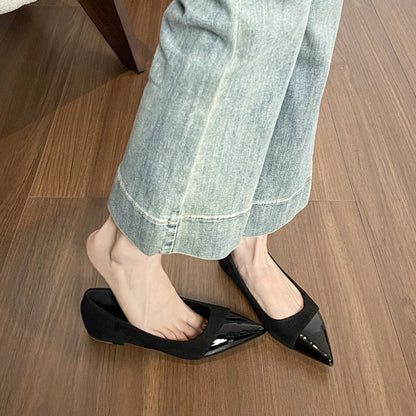 Women French Pointed Toe Flat Shoes Summer Fairy Style Patchwork Casual Shoes Elegant Shallow Footwear Matching Dresses Daily