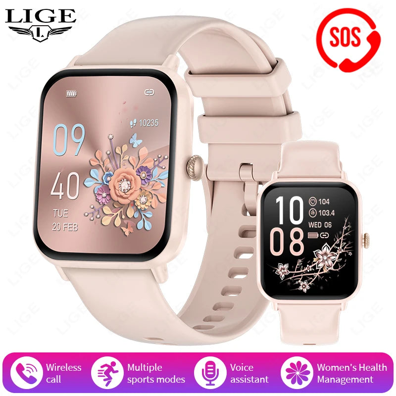 LIGE Fashion 1.83" HD Screen Smart Watch Women Bluetooth Call IP68 Waterproof Ladies Watches Daily Health Monitor Smartwatch New