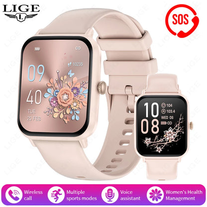 LIGE Fashion 1.83" HD Screen Smart Watch Women Bluetooth Call IP68 Waterproof Ladies Watches Daily Health Monitor Smartwatch New