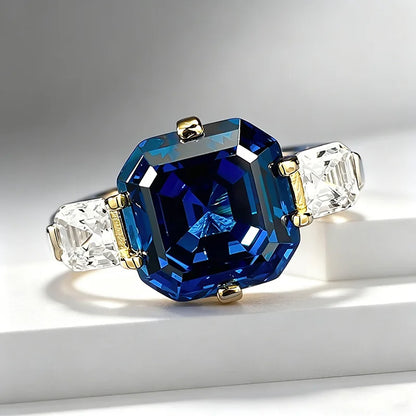 Luxury 18K white Solid Platinum PT950 certifid royal sapphire Ascher 12*12 zircon set high jewelry