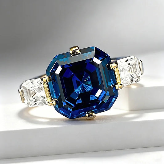 Luxury 18K white Solid Platinum PT950 certifid royal sapphire Ascher 12*12 zircon set high jewelry
