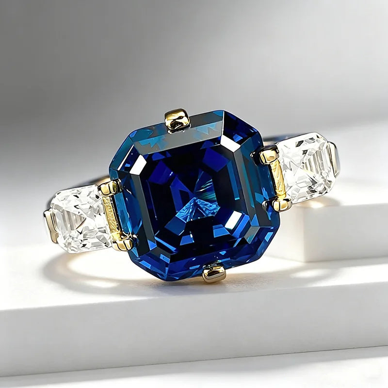 Luxury 18K white Solid Platinum PT950 certifid royal sapphire Ascher 12*12 zircon set high jewelry