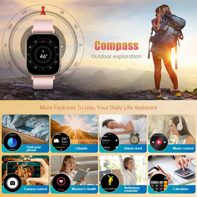 LIGE 2026 For Android IOS GPS Smart Watch Women 2.01" HD Screen Heart Rate Bluetooth Call Compass IP68 Waterproof Men Smartwatch