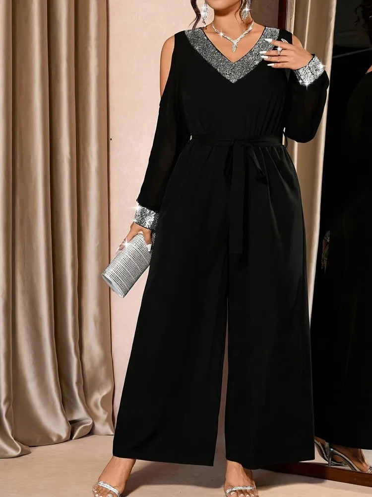 L-4XL Plus Size Women Clothes Jumpsuit Clothes Long Sleeve Urban Leisure Bodysuit New Wide Leg Jumpsuit Wholesale Dropshipping