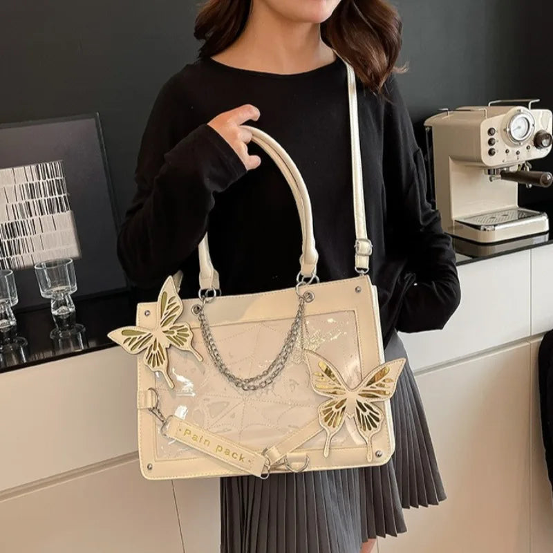 Sweet Y2k Lolita Butterfly Chain Shoulder Bags Trendy Gothic Harajuku Ita Bag Japanese Chic Women Transparent Handbags Crossbody