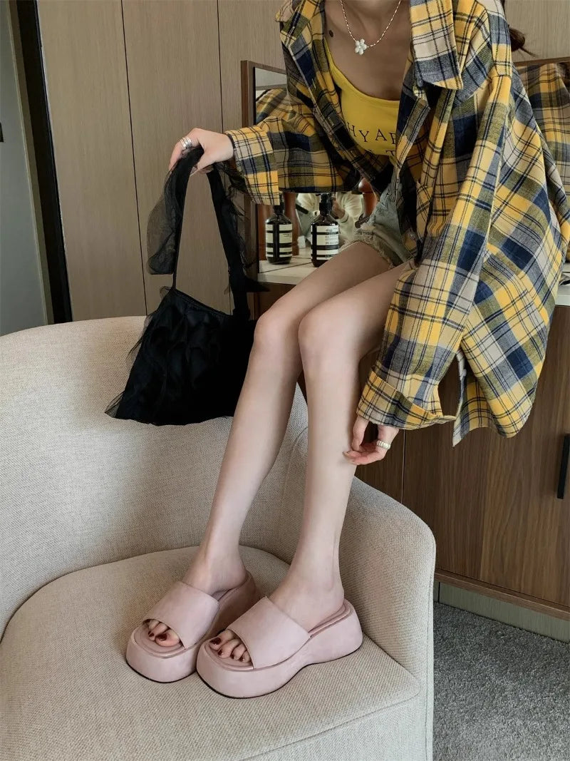 Women Platform Slippers Fashion Wedge Heeled Sandals Luxury Suede Casual Slides Summer New Beach Shoes for Women Sandalias Mujer