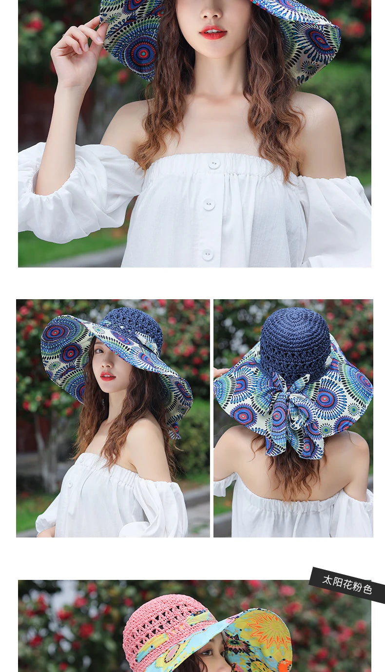 2023 NEW Women's Summer Bucket Folding Fashion Straw Hat Panamas UV Protection Sun Visor Seaside Beach Hat Tide Summer Hats