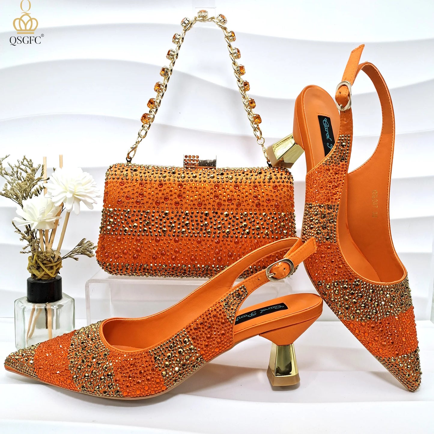 QSGFC Ladies High Quality Women's Pumps Black Gold Shoes and Bag Set DURABLE OUTSOLE Italian Fashion Design For Nigeria Wedding