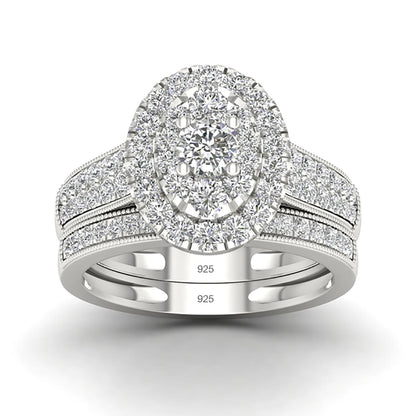 Luxury Fancy Engagement Moissanite Rings 2 Piece Solid Sterling Silver 925 Wedding Jewelry For Woman Diamond Girl Gift Certified