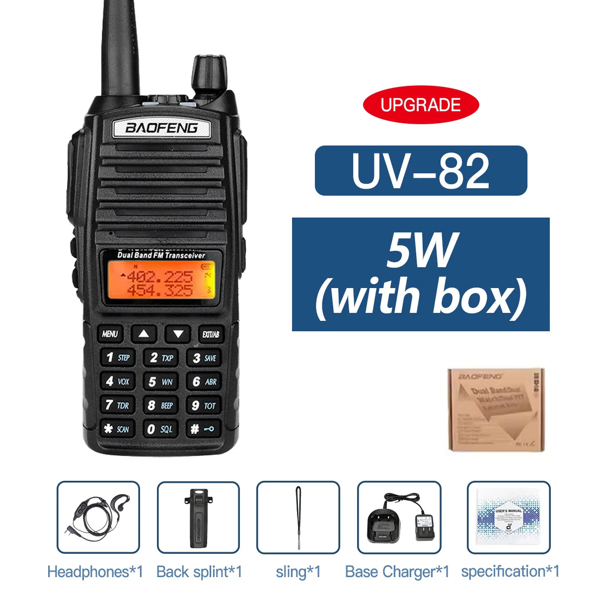 5W/8W High Power Baofeng UV-82 Unieke Dual PTT Walkie Talkie Uv82 Dual Band Vhf/Uhf FM 10Km Long Rang Two Way Ham CB Radio