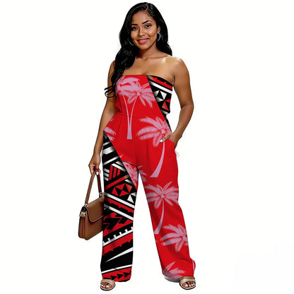 Newly designed Polynesian-style casual loose-shoulder women's one-piece pants with ethnic style - Samoan wide-leg pants